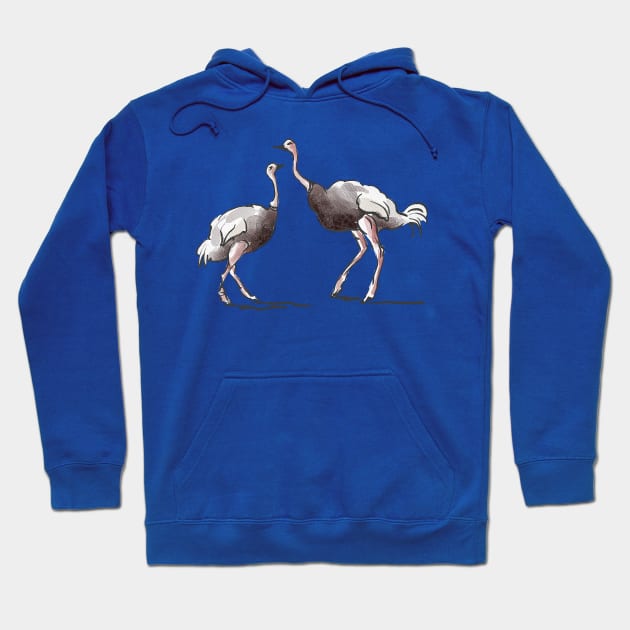 Two Ostriches - Mother and Son Facing Each Other, Ink and Watercolor Sketch Hoodie by ibadishi